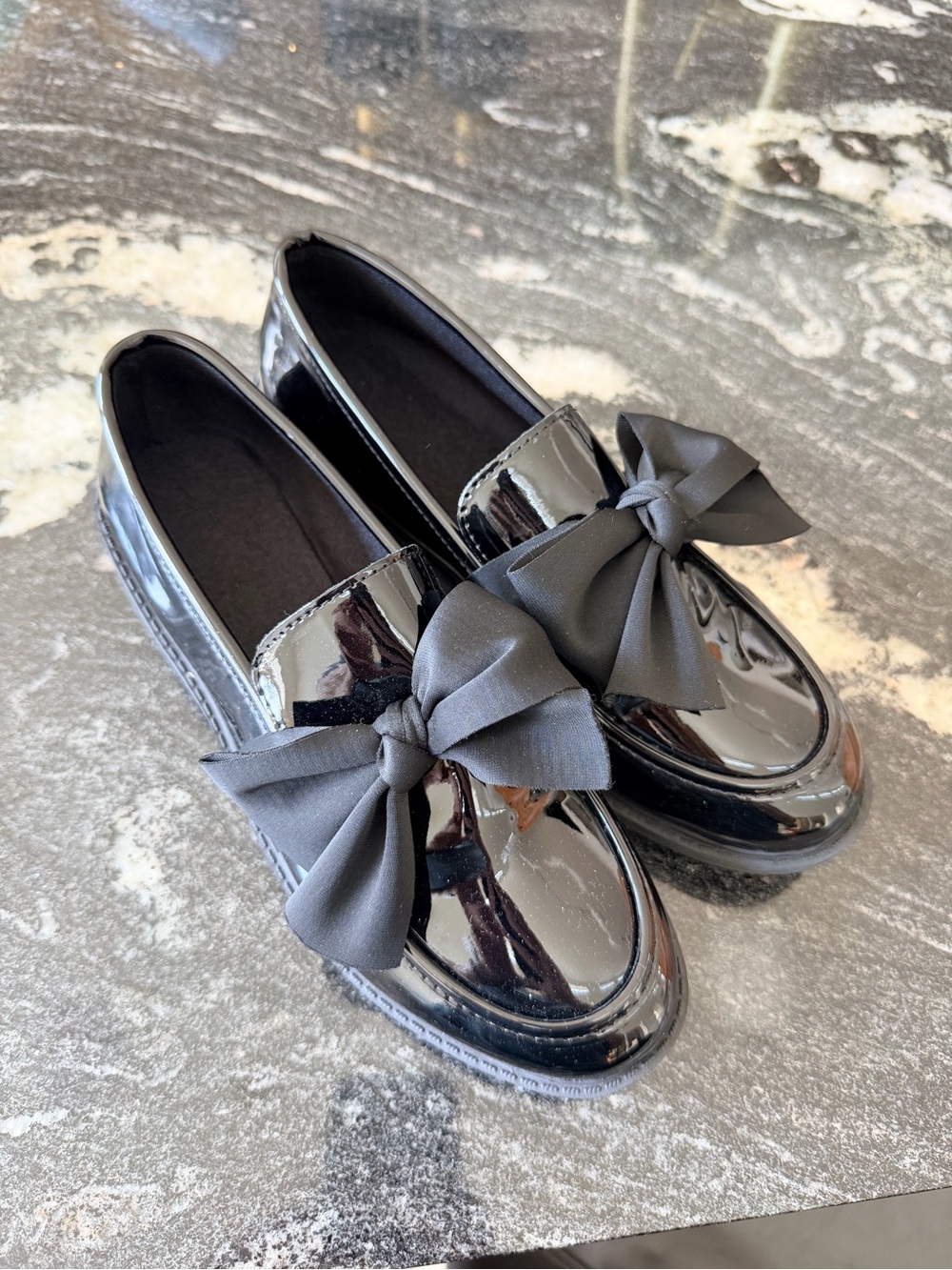 Black Patent Loafers with Decorative Bows